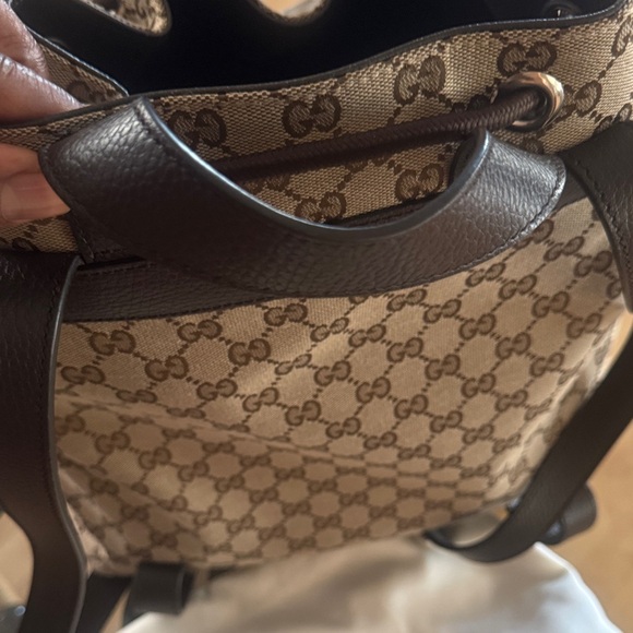 Gucci Tan Monogram Drawstring Backpack - Picture 11 of 16